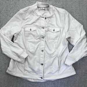 Women's D & Co White Stretchy Button Front Long Sleeve Jacket Size 1X